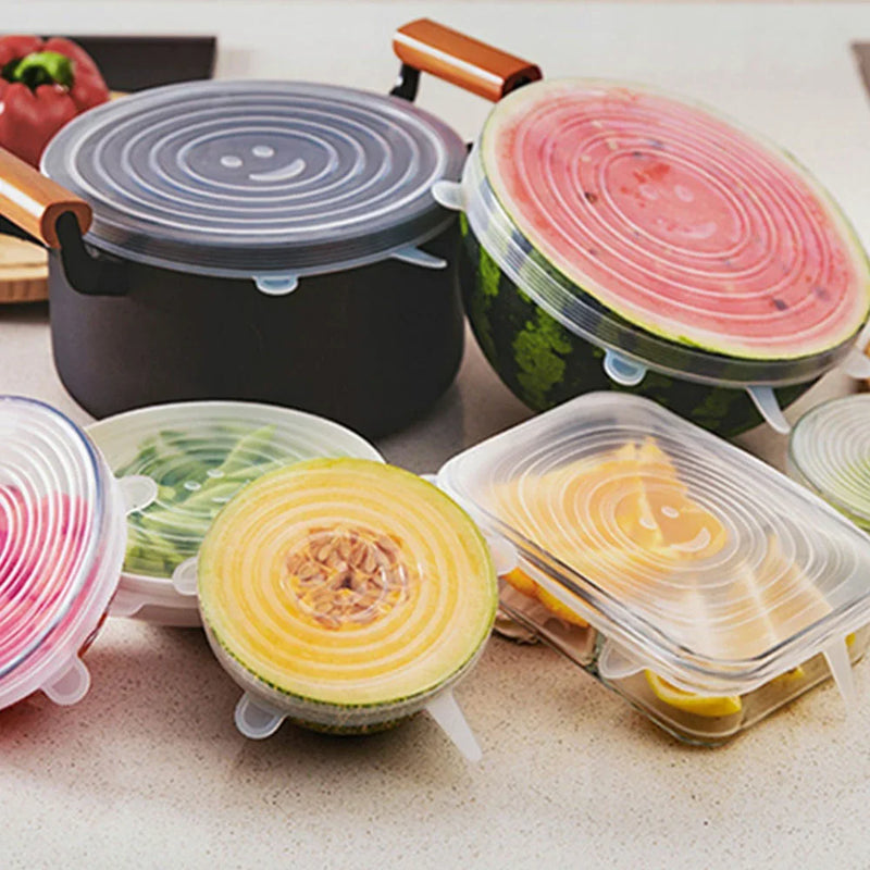 Tampas  de silicone para conservar  alimentos em recipientes sem tampas. Acessório útil em sua cozinha; KIT com 6  pçs. Garanta o seu para facilitar seu dia a dia!!