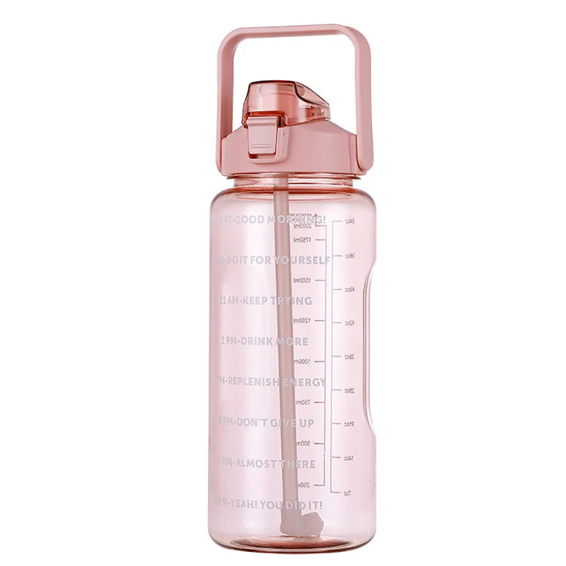 Portable Sports Straw Water Bottle With Time Marker 2l Large Capacity Water Cup Water Jug With Handle Suitable for sports or tra