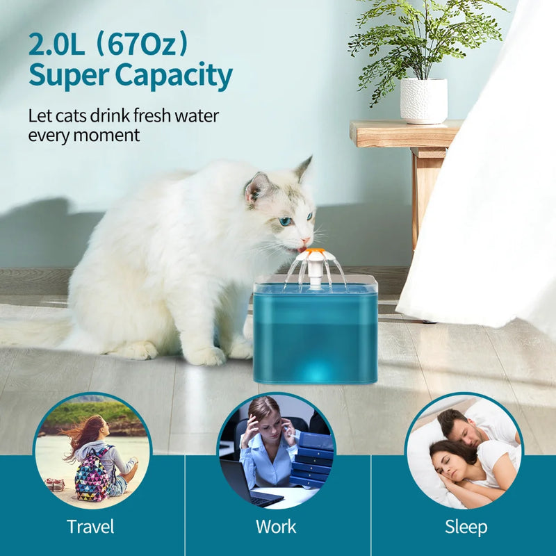 Fonte de água para gato com filtro automático, iluminação led, usb, elétrico, tigela de 2l, filtração recirculante, dispensador de água!!